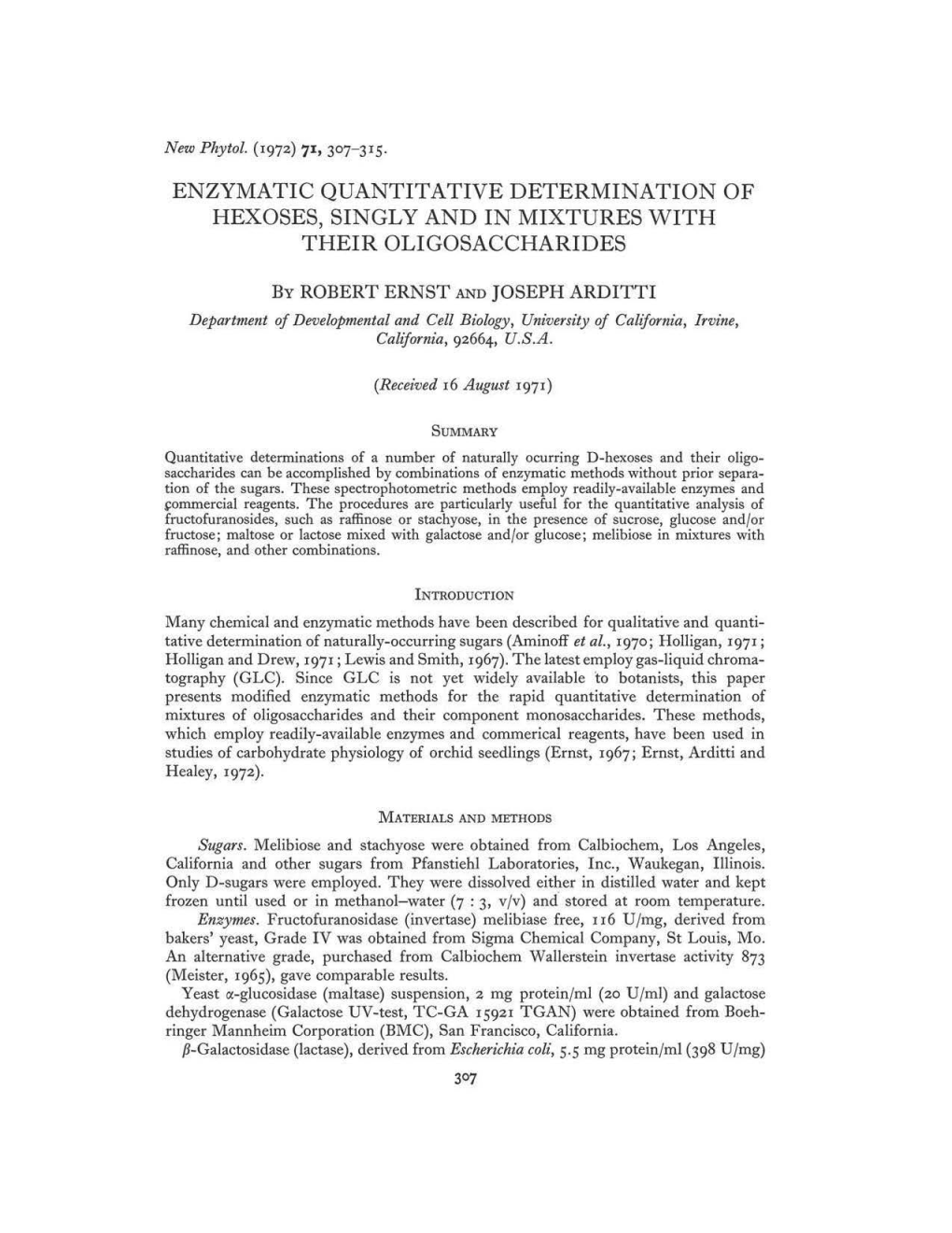 Enzymatic Quantitative Determination of Hexoses, Singly and in Mixtures with Their Oligosaccharides