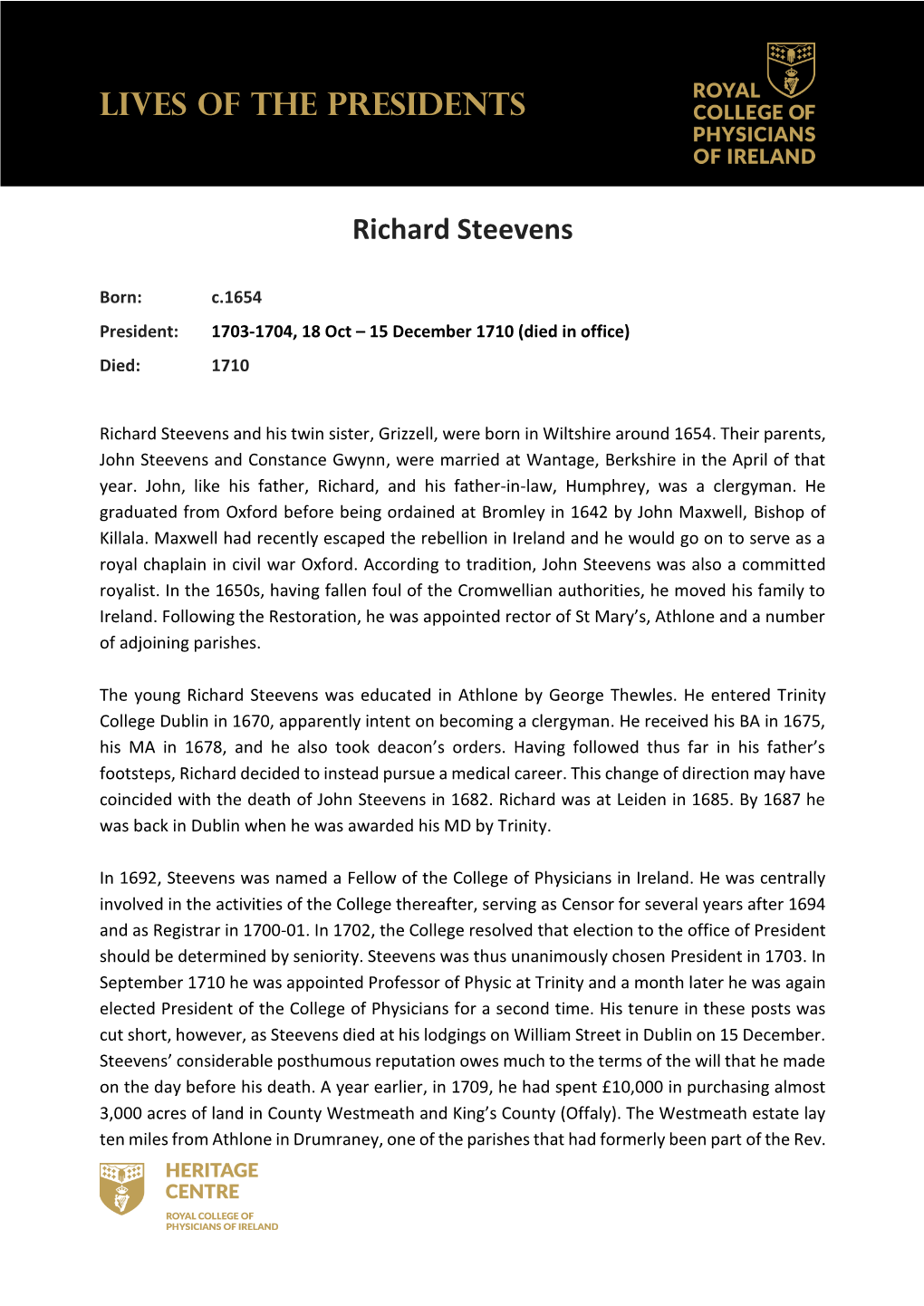 LIVES of the PRESIDENTS Richard Steevens