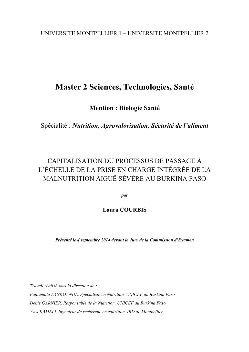 Master 2 Sciences, Technologies, Santé