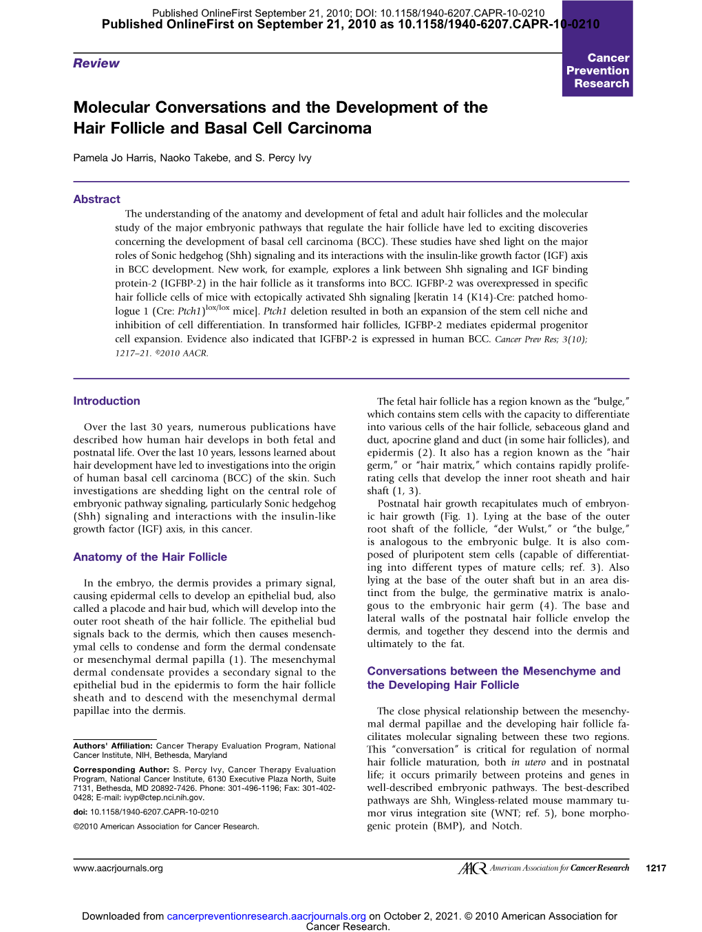 Molecular Conversations and the Development of the Hair Follicle and Basal Cell Carcinoma