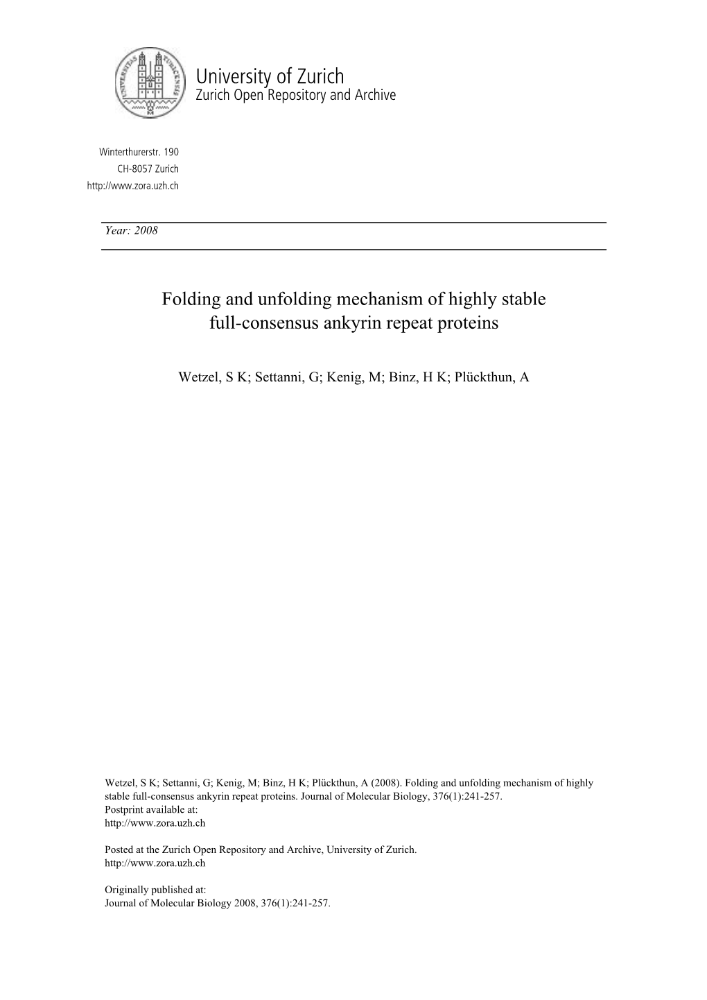 'Folding and Unfolding Mechanism of Highly Stable Full-Consensus Ankyrin