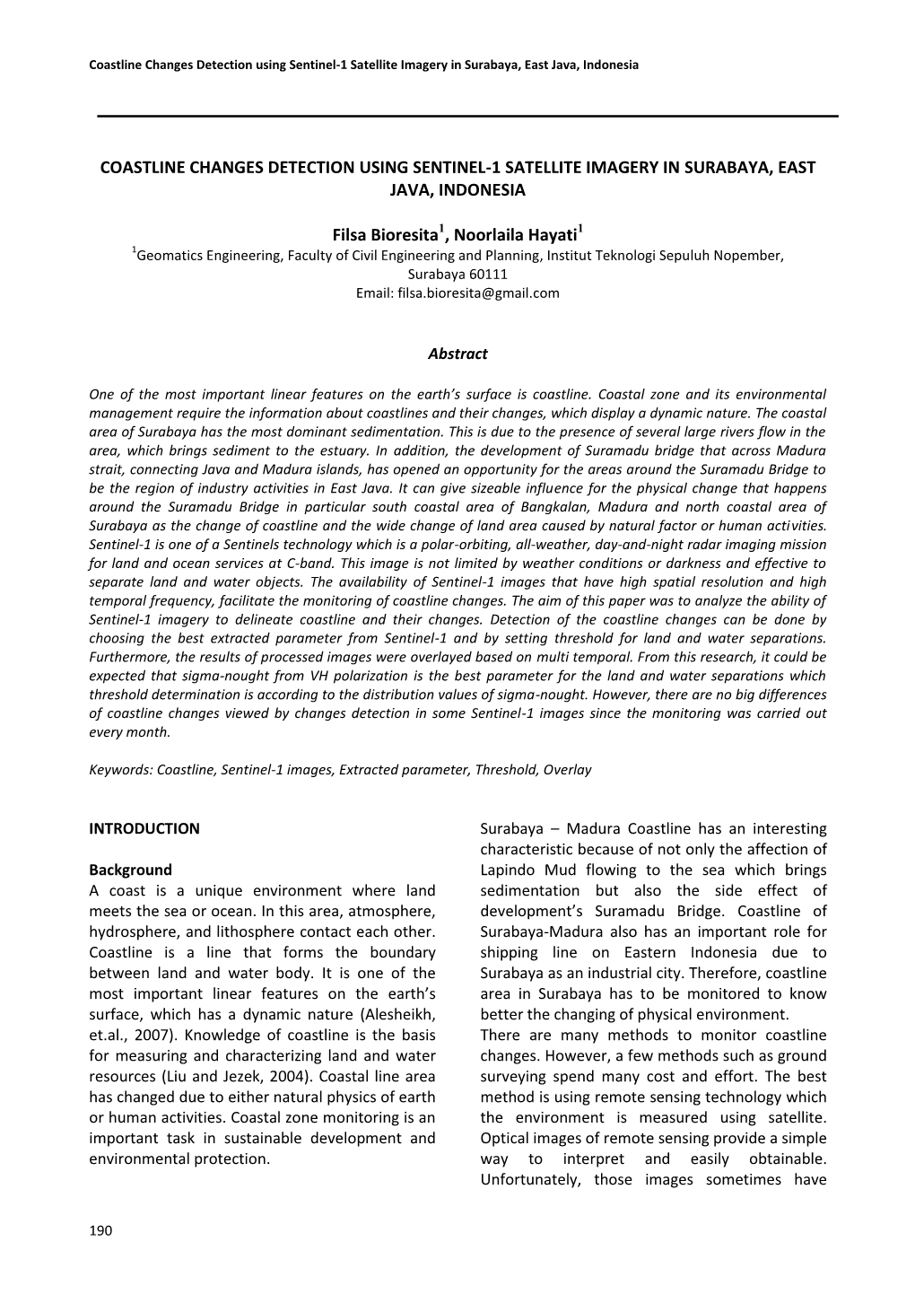 Coastline Changes Detection Using Sentinel-1 Satellite Imagery in Surabaya, East Java, Indonesia