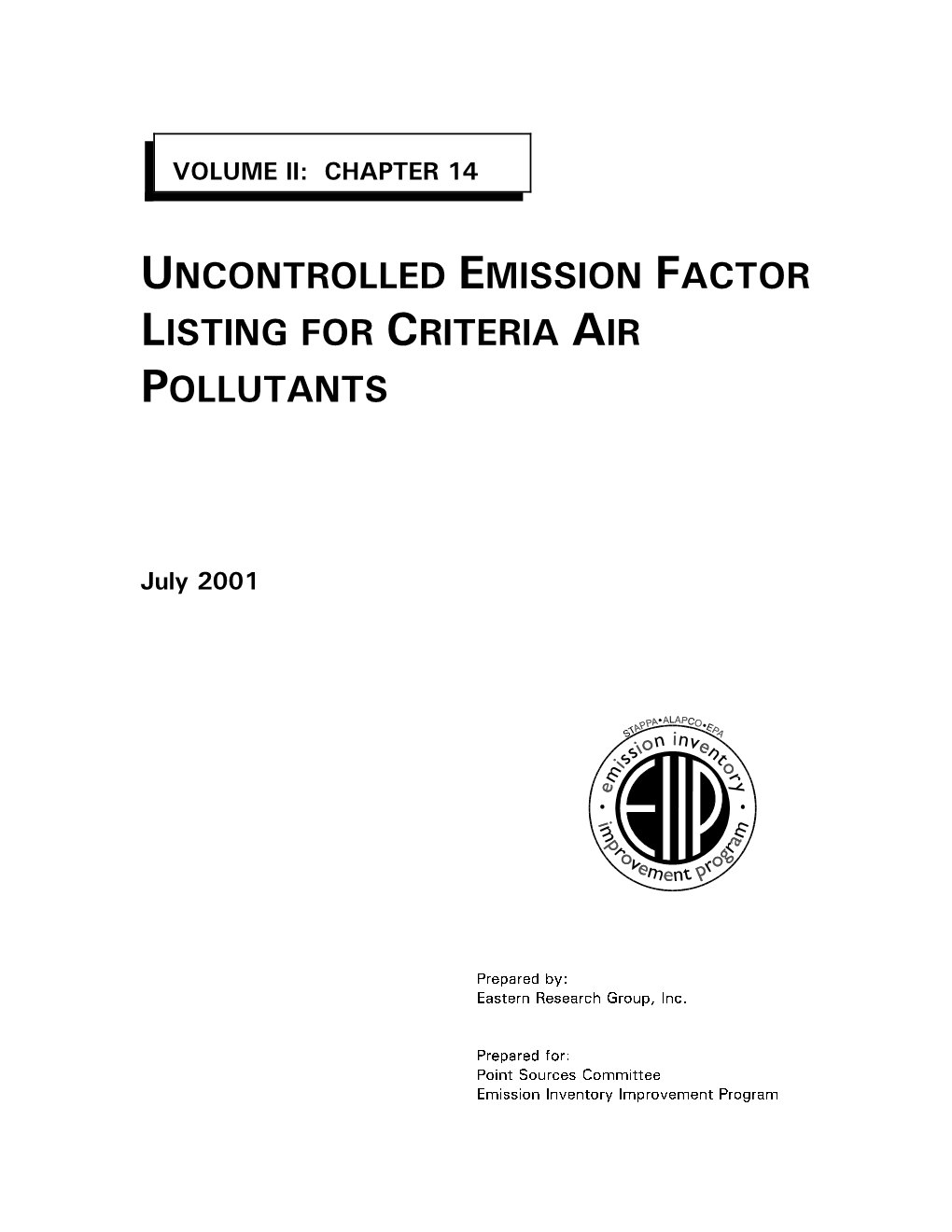 Uncontrolled Emission Factor Listing for Criteria Air Pollutants