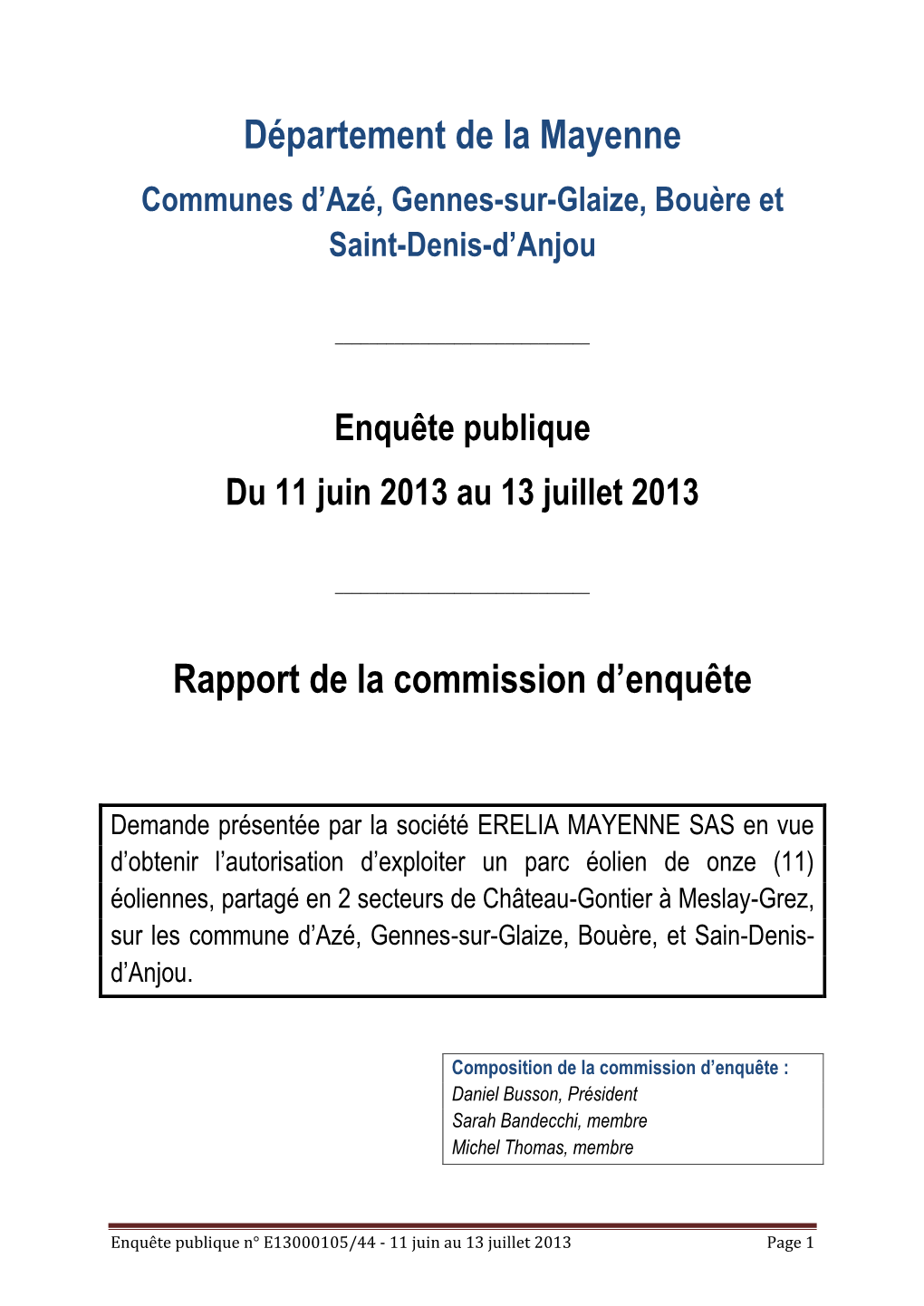 Département De La Mayenne Rapport De La Commission D'enquête