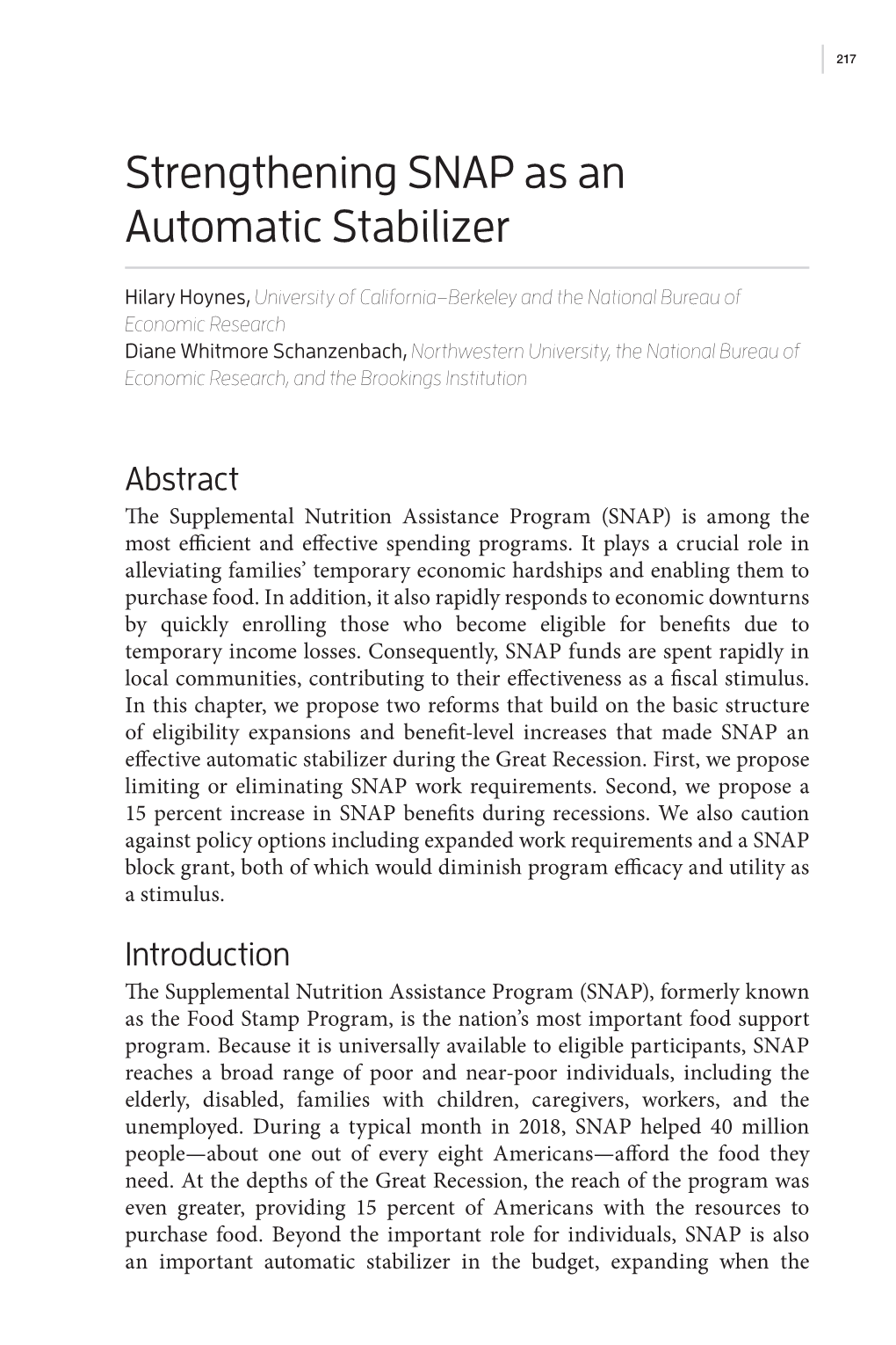 Strengthening SNAP As an Automatic Stabilizer