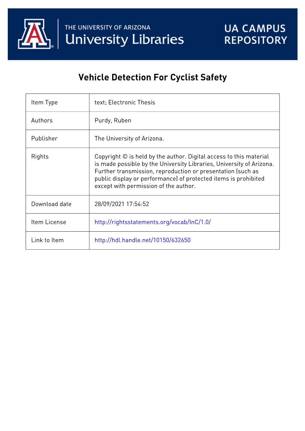 VEHICLE DETECTION for CYCLIST SAFETY by RUBEN PURDY Team