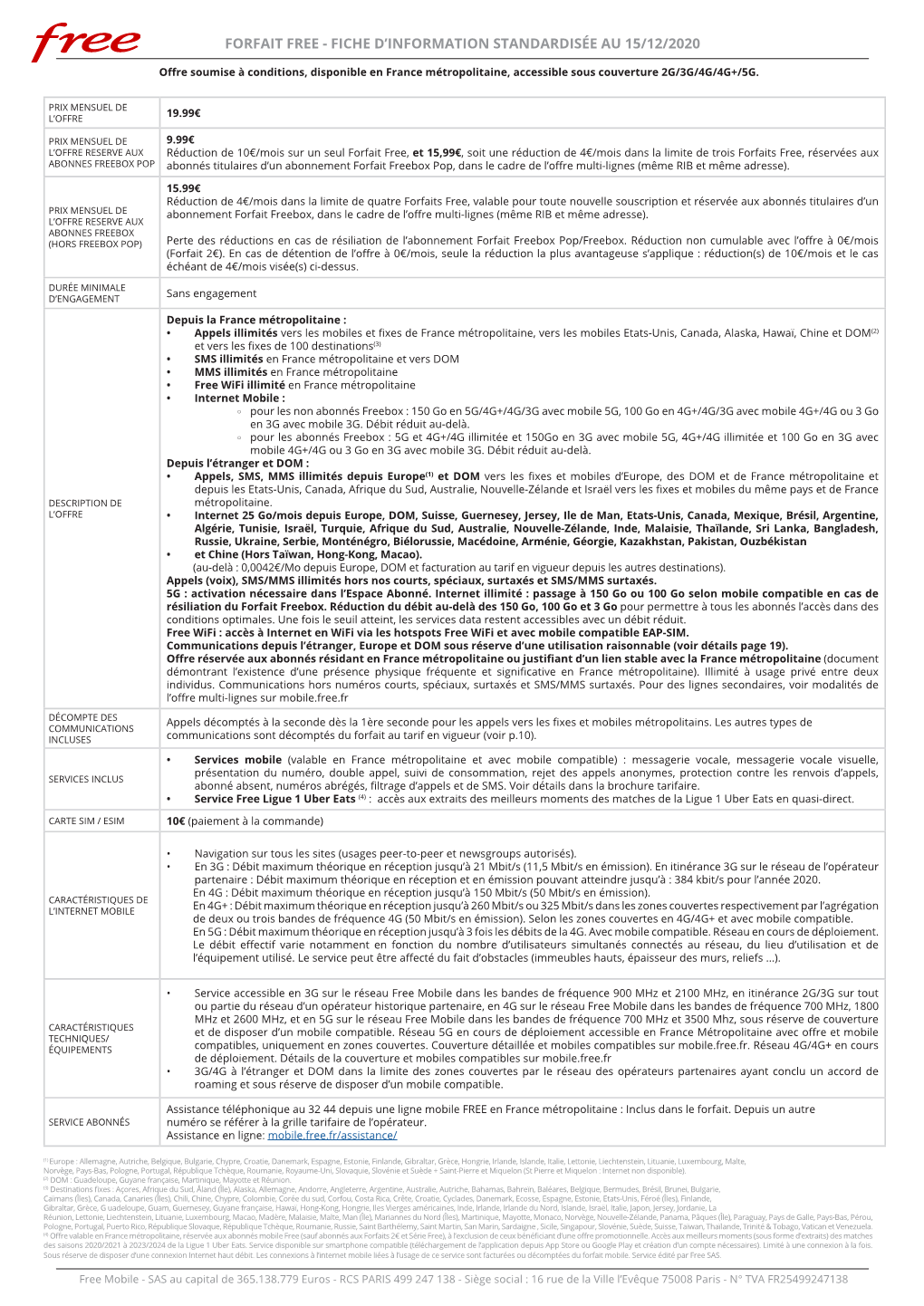 Fiche D'information Standardisée Au 15/12/2020