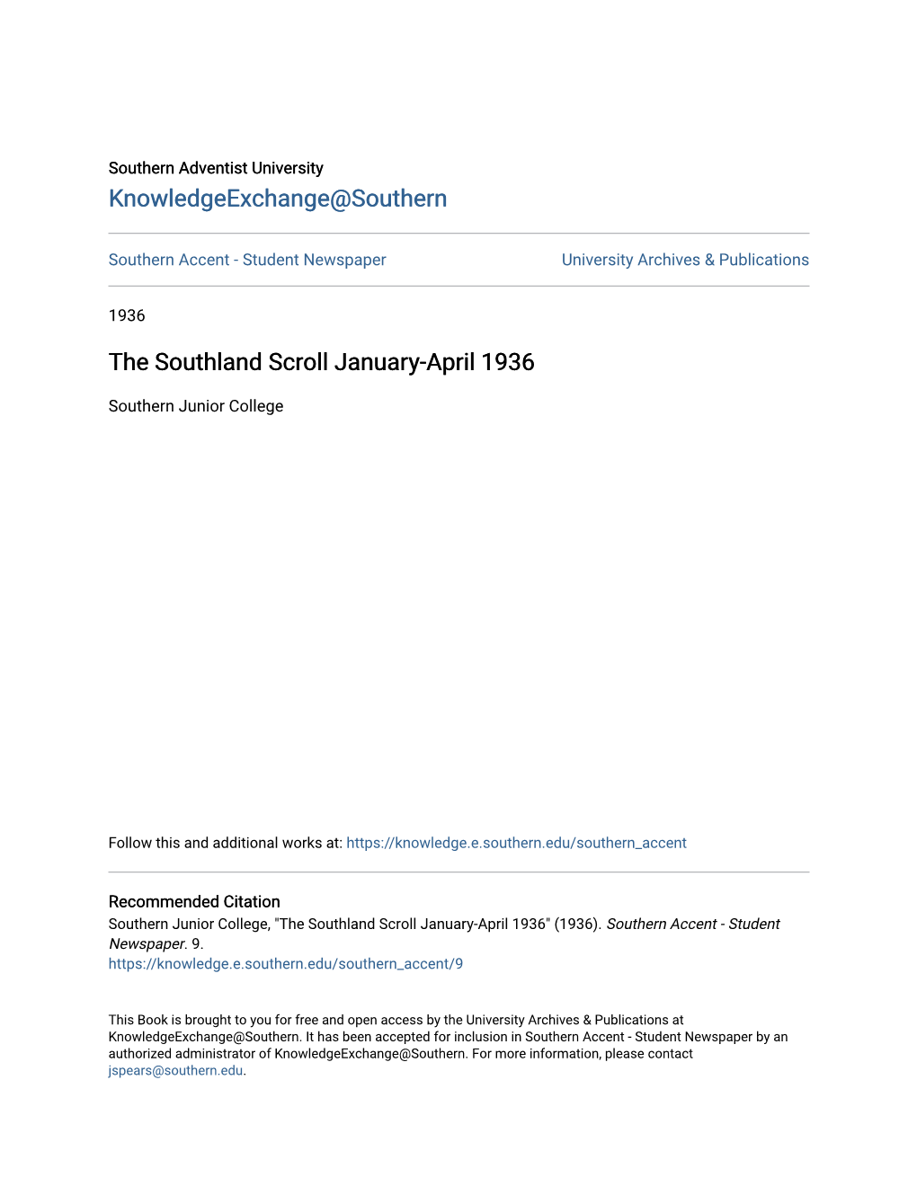 The Southland Scroll January-April 1936