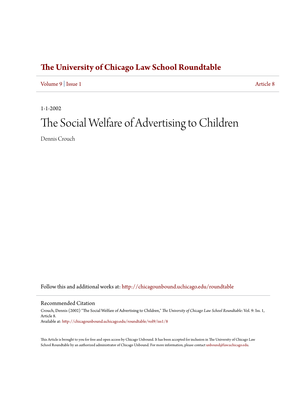 The Social Welfare of Advertising to Children