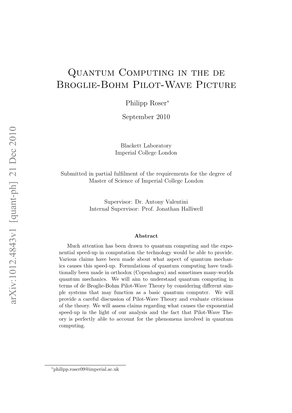 Quantum Computing in the De Broglie-Bohm Pilot-Wave Picture