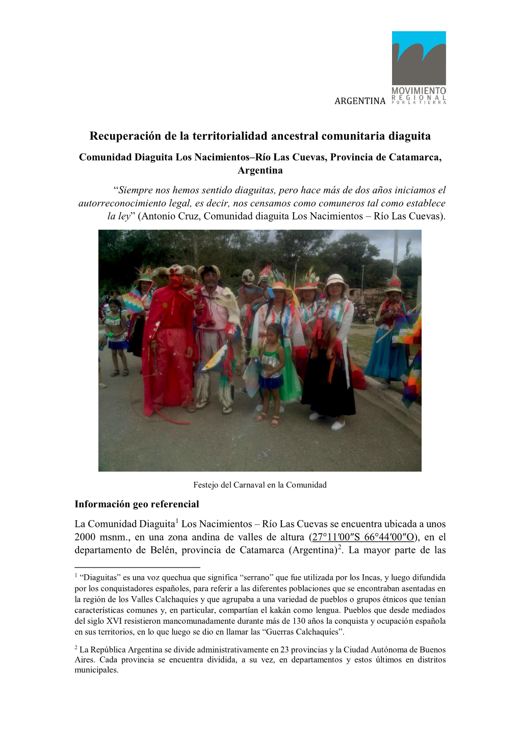 Recuperación De La Territorialidad Ancestral Comunitaria Diaguita