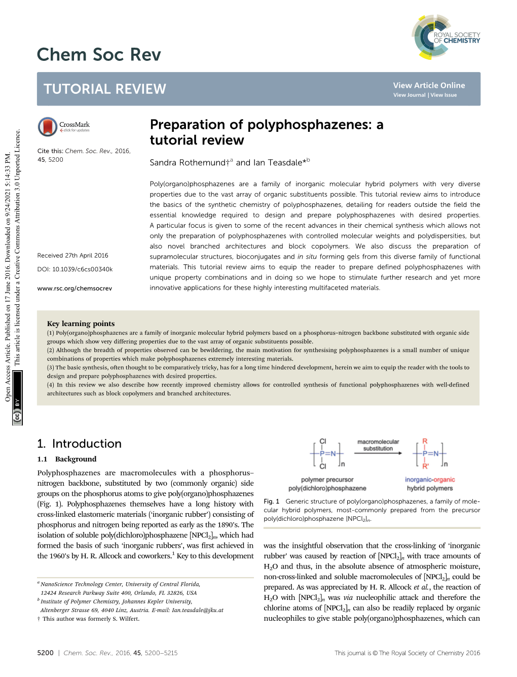 Preparation of Polyphosphazenes: a Tutorial Review Cite This: Chem
