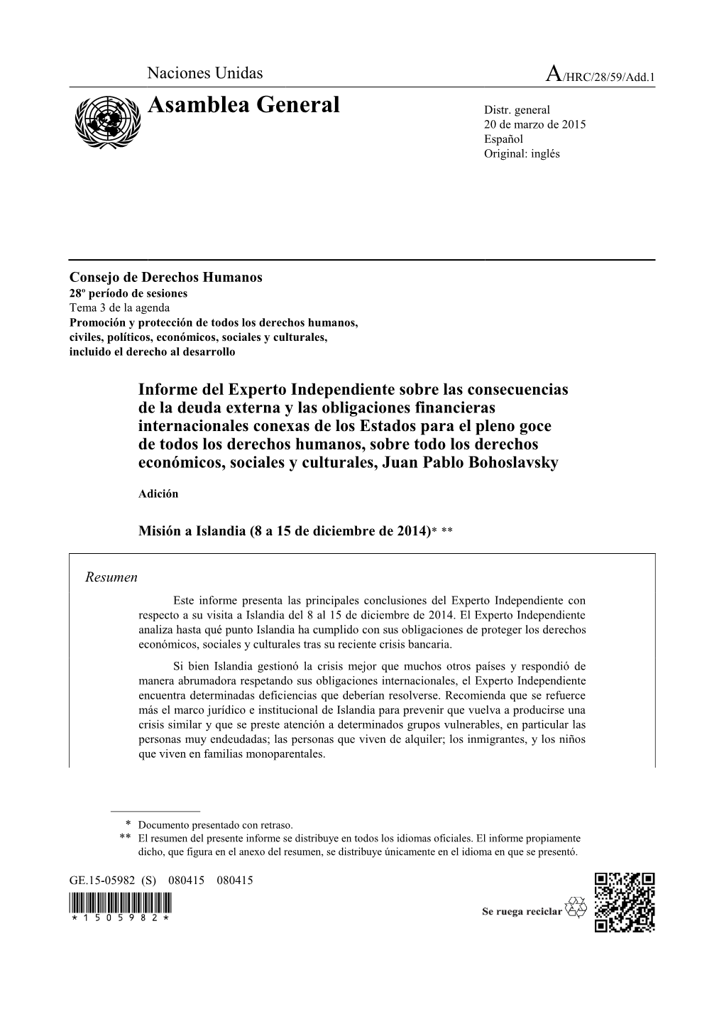 Page 1 GE.15-05982 (S) 080415 080415 Consejo De Derechos