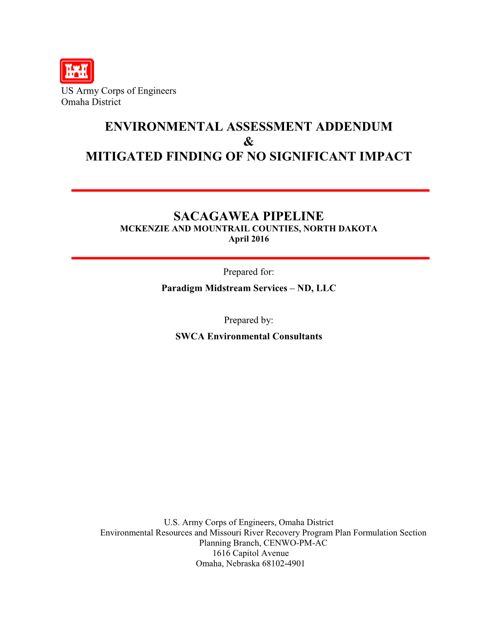 Environmental Assessment Addendum & Mitigated Finding of No Significant