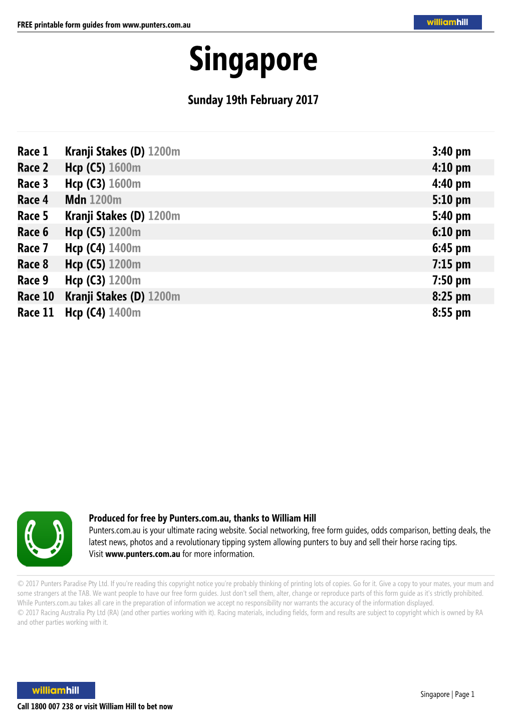 Singapore Printable Form Guide