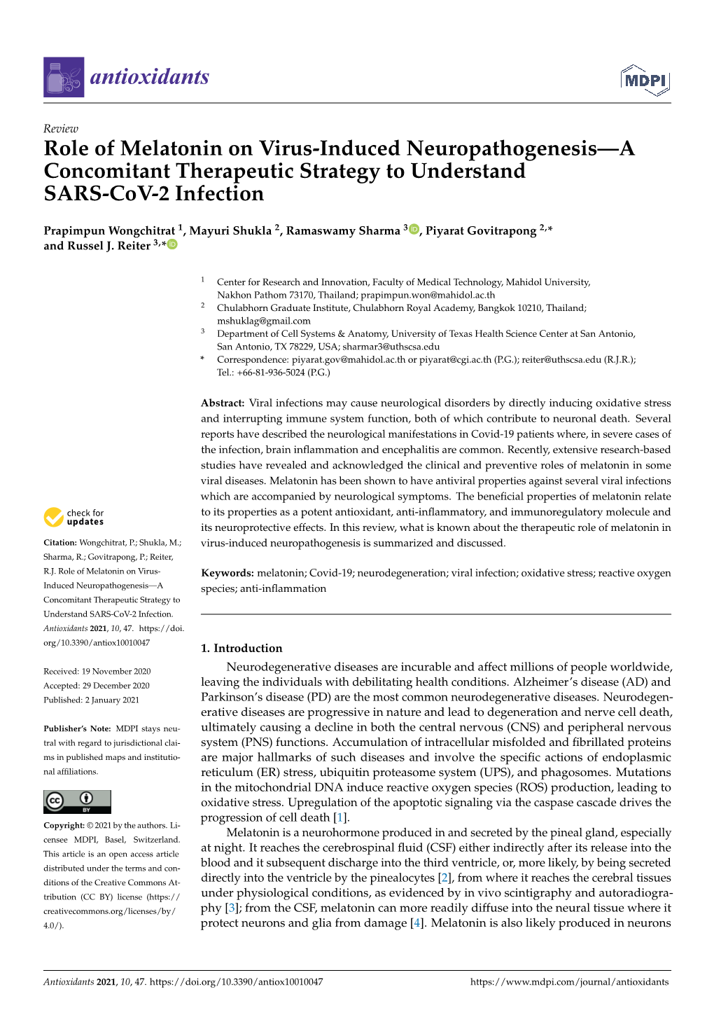 Role of Melatonin on Virus-Induced Neuropathogenesis—A Concomitant Therapeutic Strategy to Understand SARS-Cov-2 Infection