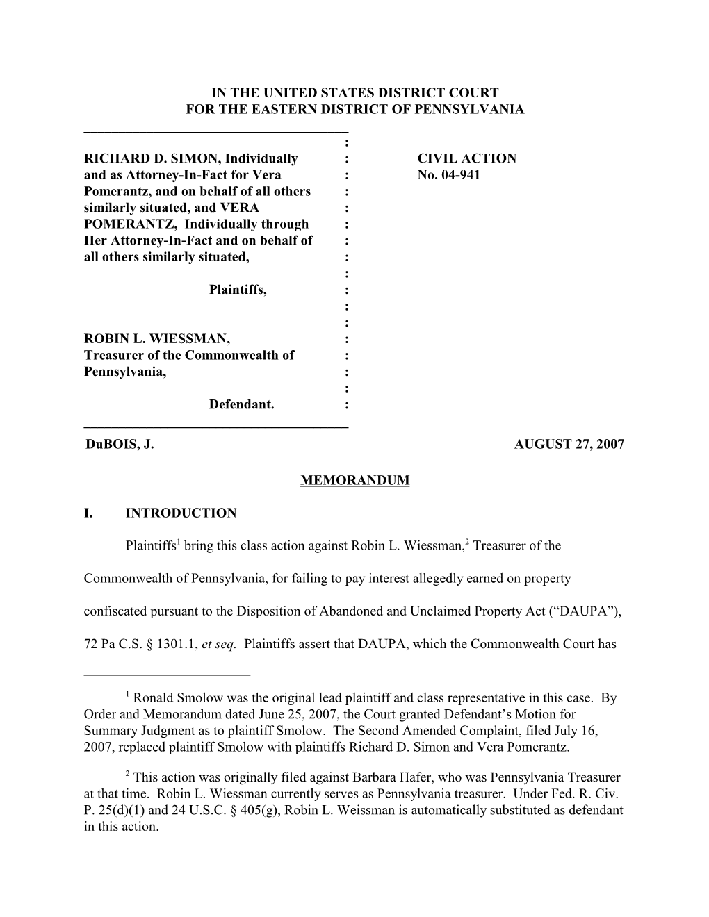 1 Ronald Smolow Was the Original Lead Plaintiff and Class Representative in This Case