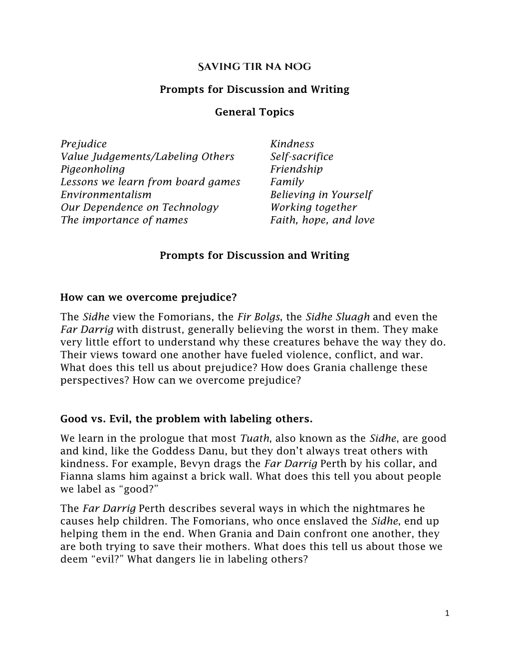 Prompts for Discussion and Writing General Topics