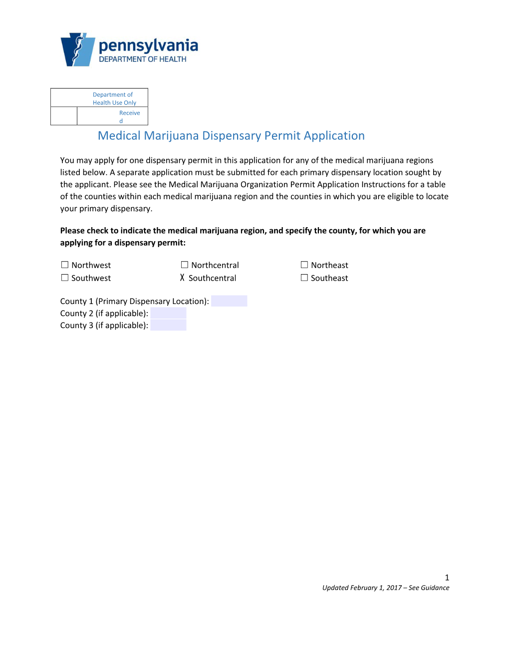 Medical Marijuana Dispensary Permit Application