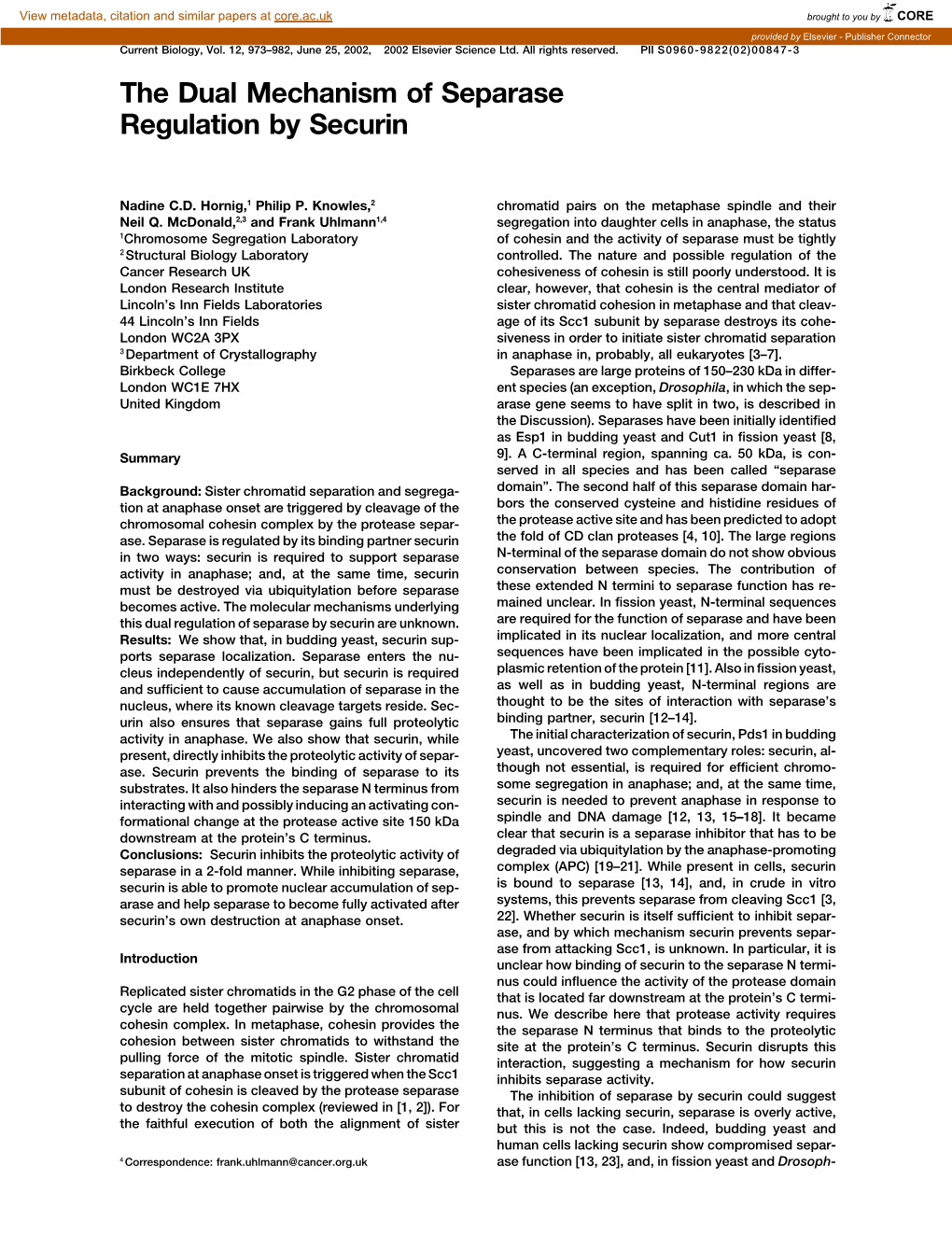 The Dual Mechanism of Separase Regulation by Securin