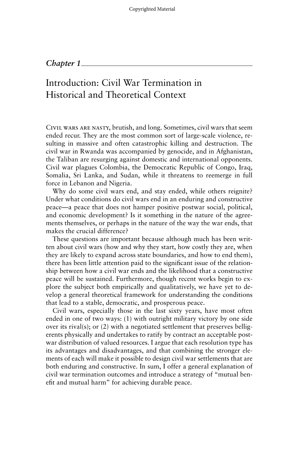 Introduction: Civil War Termination in Historical and Theoretical Context