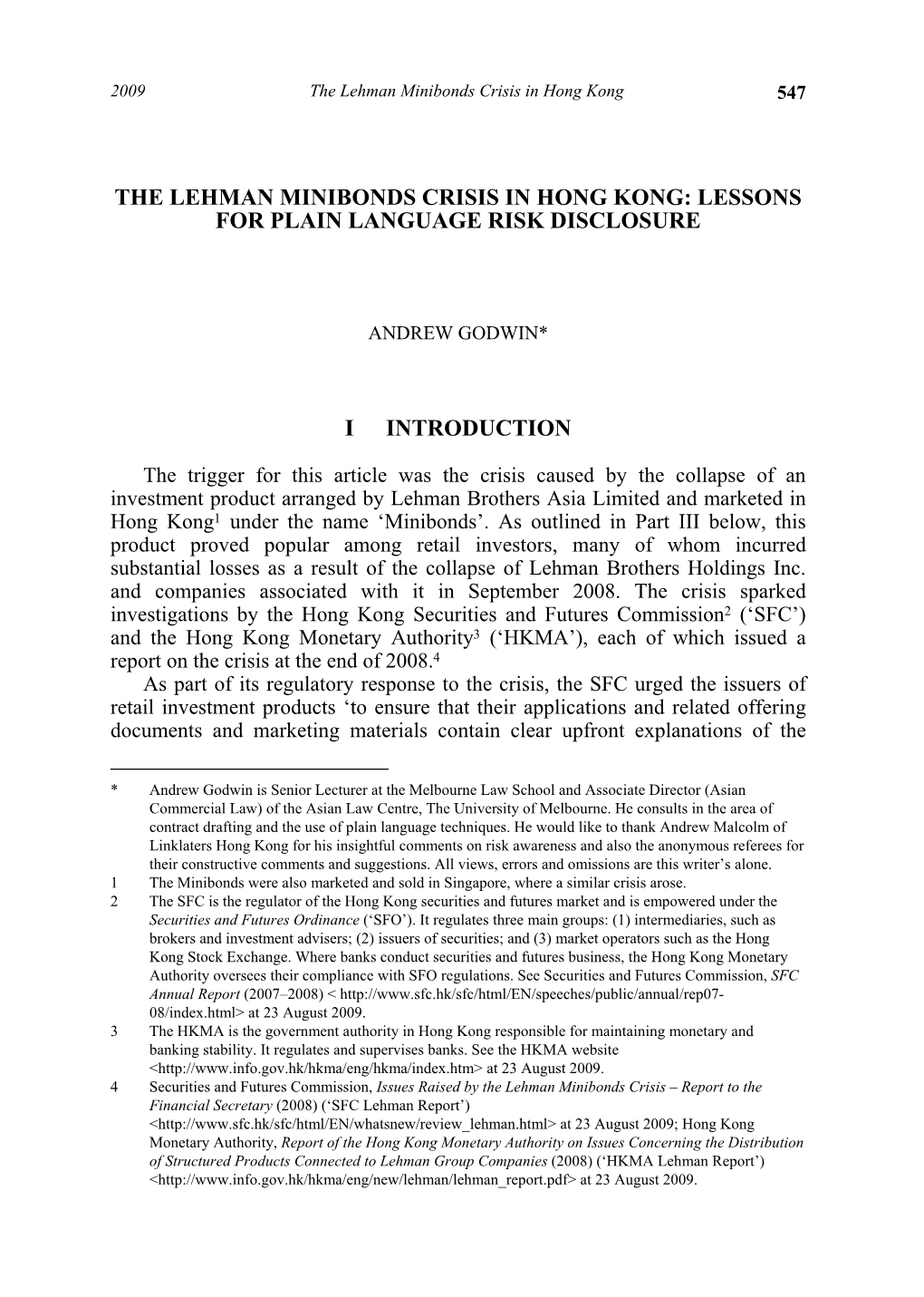 The Lehman Minibonds Crisis in Hong Kong 547