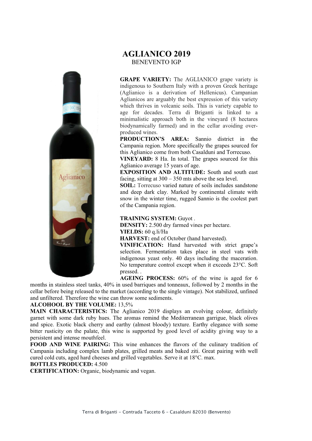 Aglianico 2019 Benevento Igp