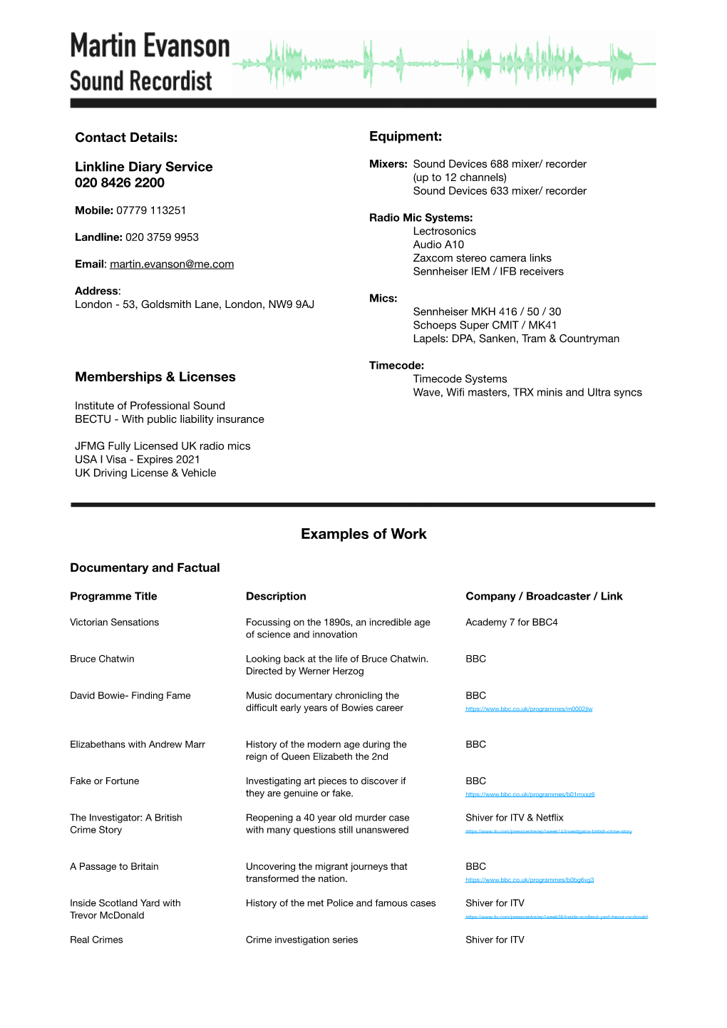 Martin Evanson CV