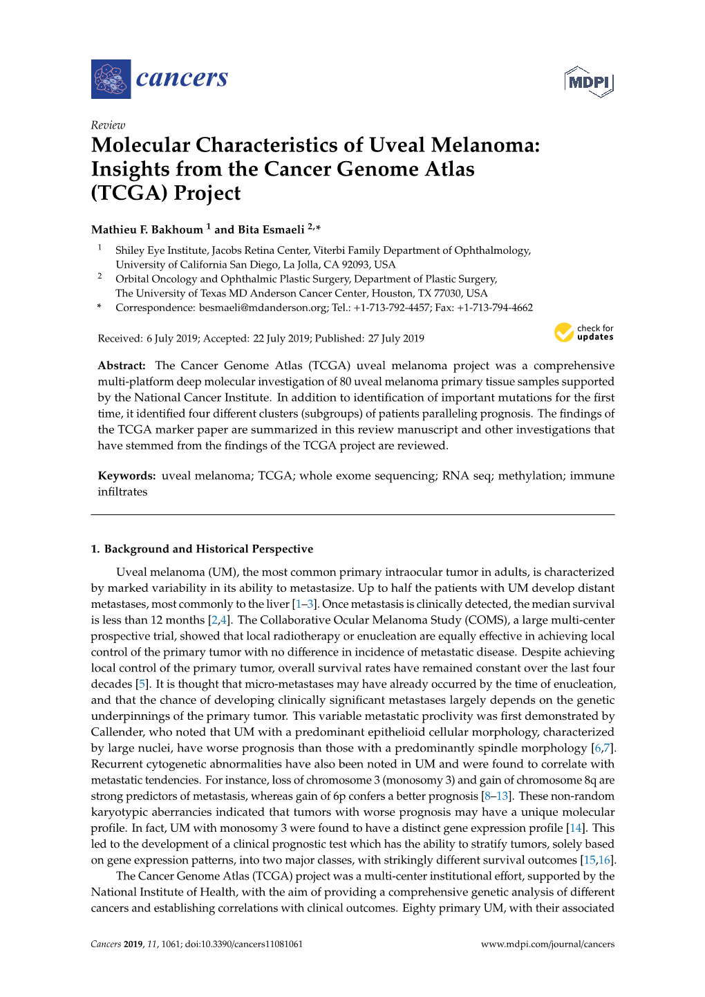 Molecular Characteristics of Uveal Melanoma: Insights from the Cancer Genome Atlas (TCGA) Project