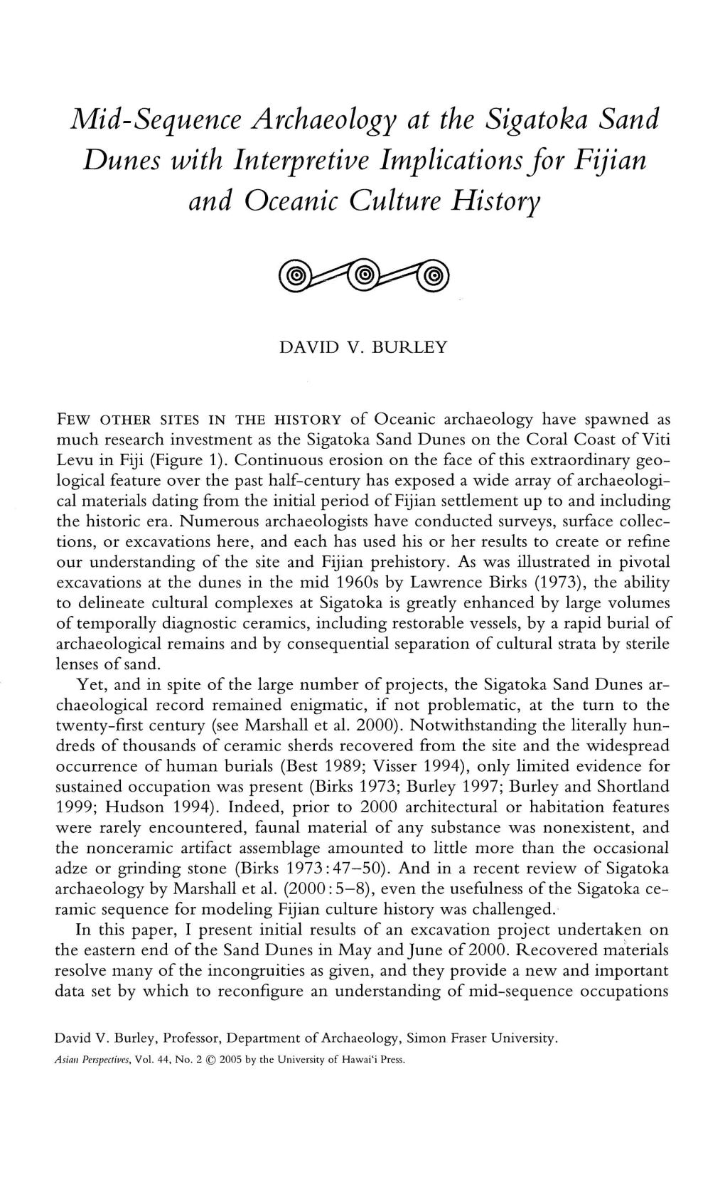 Mid-Sequence Archaeology at the Sigatoka Sand Dunes with Interpretive Implications for Fijian and Oceanic Culture History