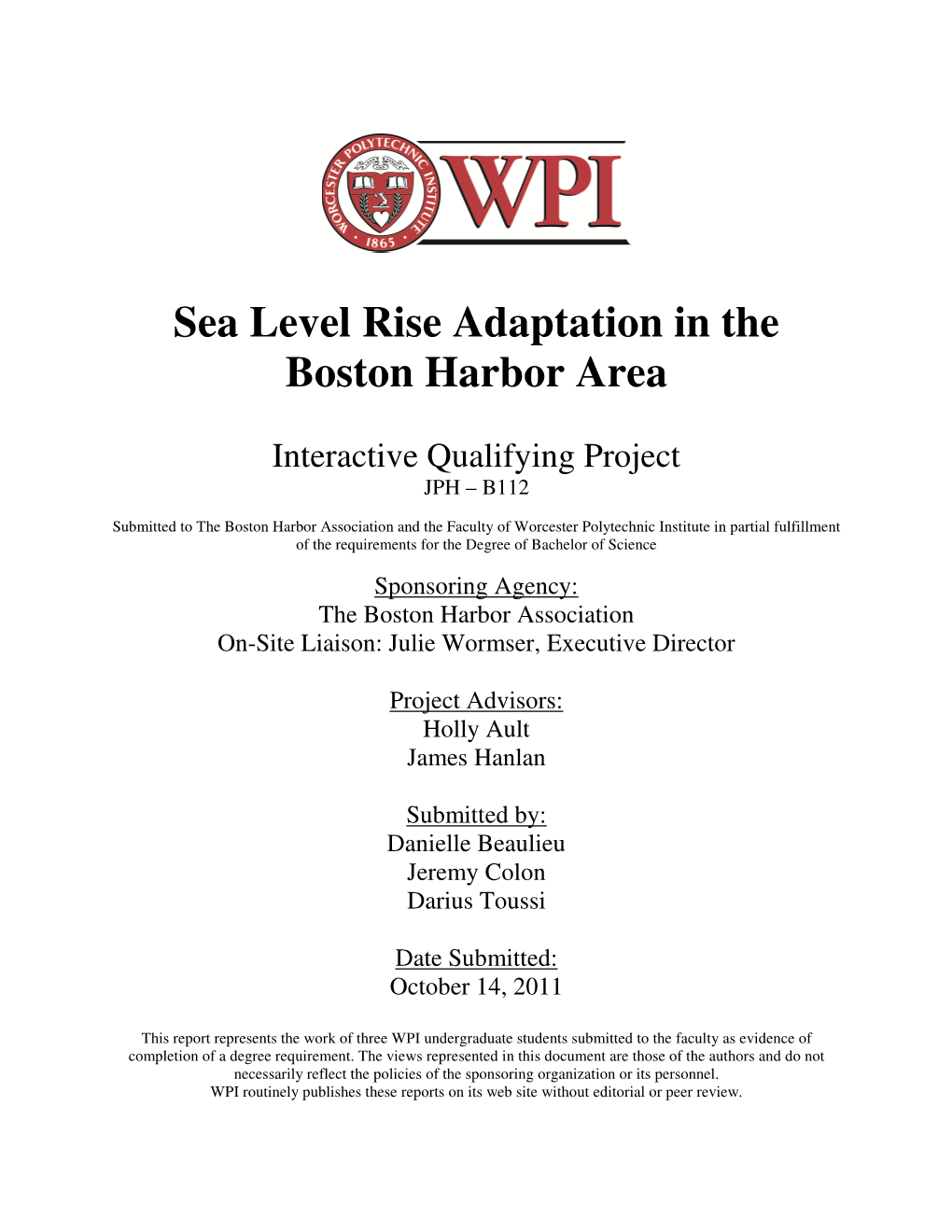 Sea Level Rise Adaptation in the Boston Harbor Area