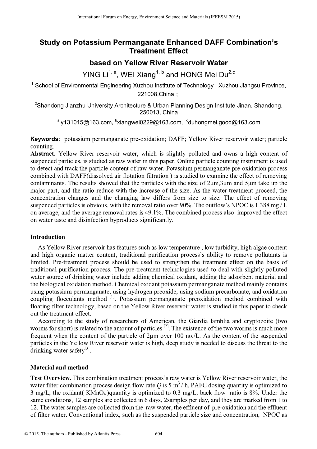 Study on Potassium Permanganate Enhanced DAFF