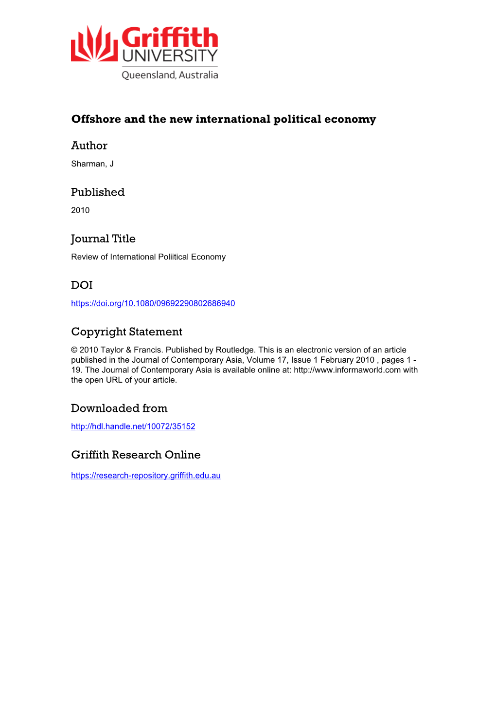 Offshore and the New International Political Economy