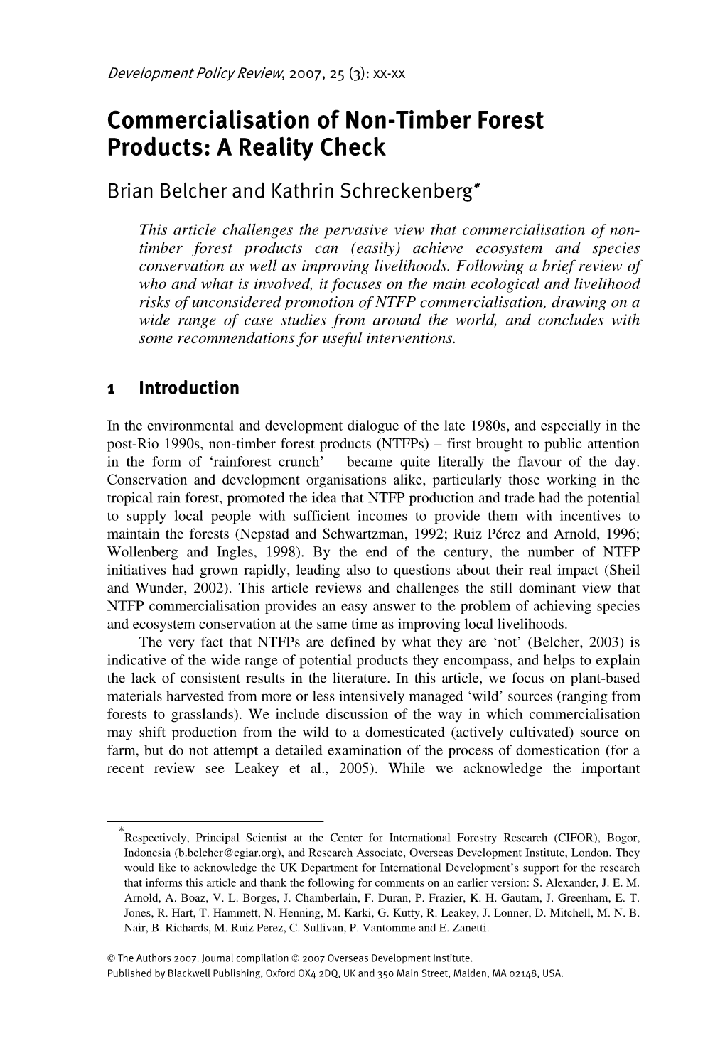 Commercialisation of Non-Timber Forest Products: a Reality Check