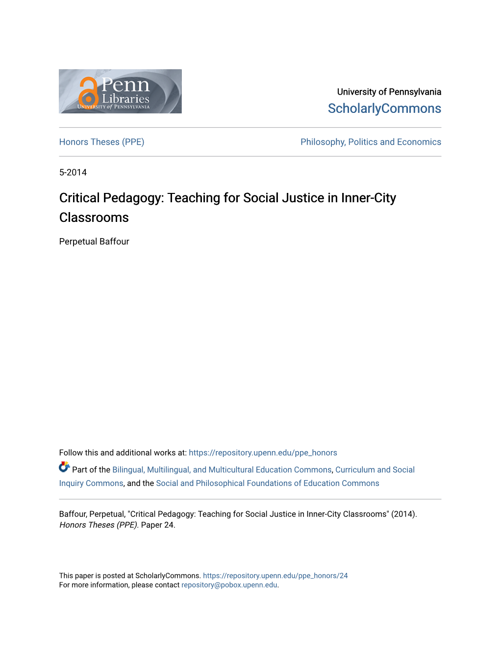 Critical Pedagogy: Teaching for Social Justice in Inner-City Classrooms