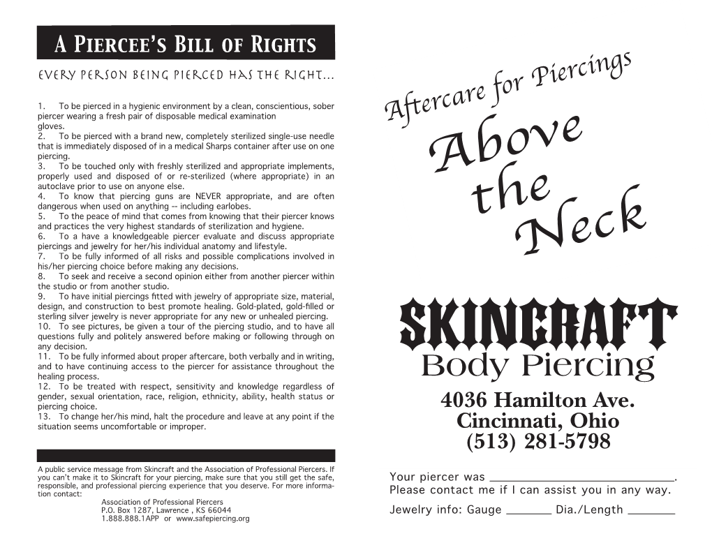 A Piercee's Bill of Rights