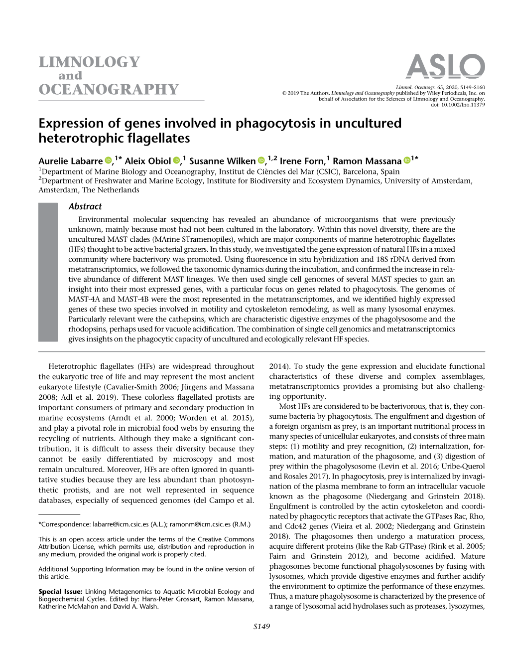 Expression of Genes Involved in Phagocytosis in Uncultured Heterotrophic ﬂagellates