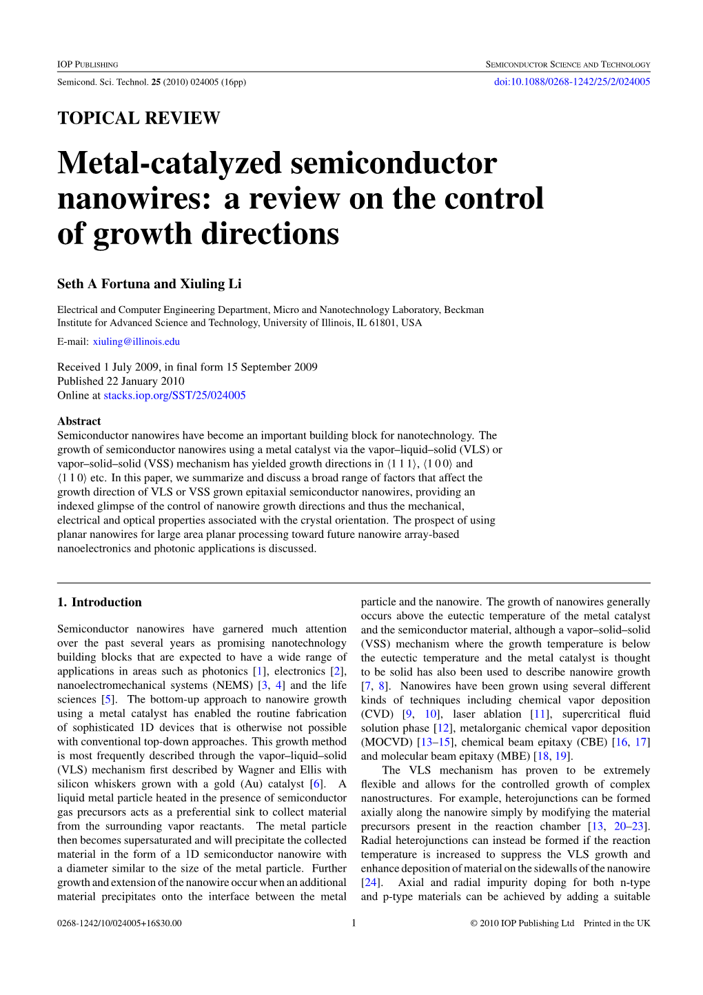 Metal-Catalyzed Semiconductor Nanowires: a Review on the Control of Growth Directions