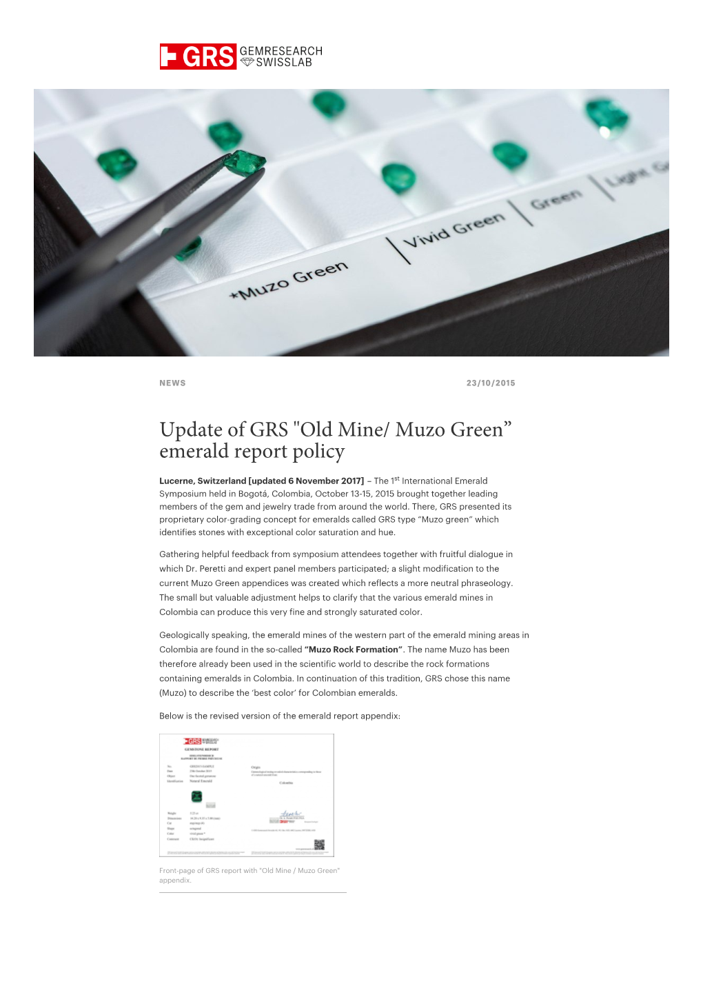 Old Mine/ Muzo Green” Emerald Report Policy