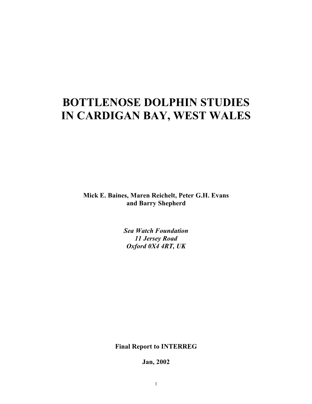 Bottlenose Dolphin Studies in Cardigan Bay, West Wales