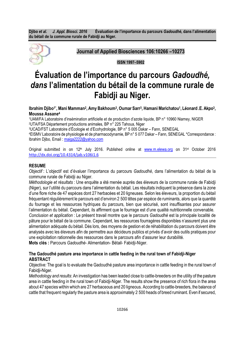 Évaluation De L'importance Du Parcours Gadoudhé, Dans L