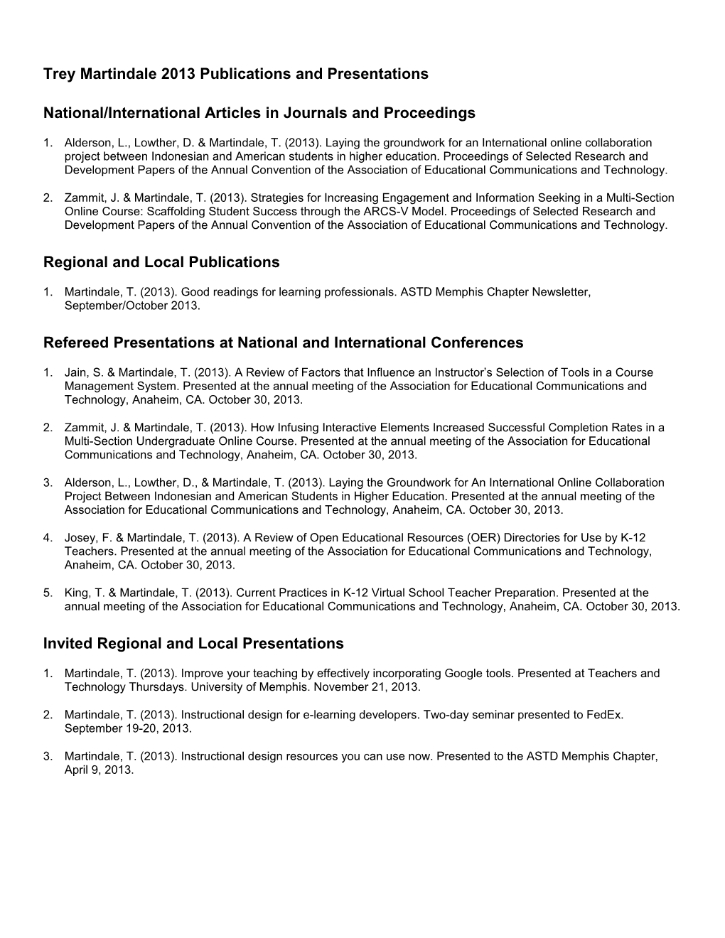 National/International Articles in Journals and Proceedings