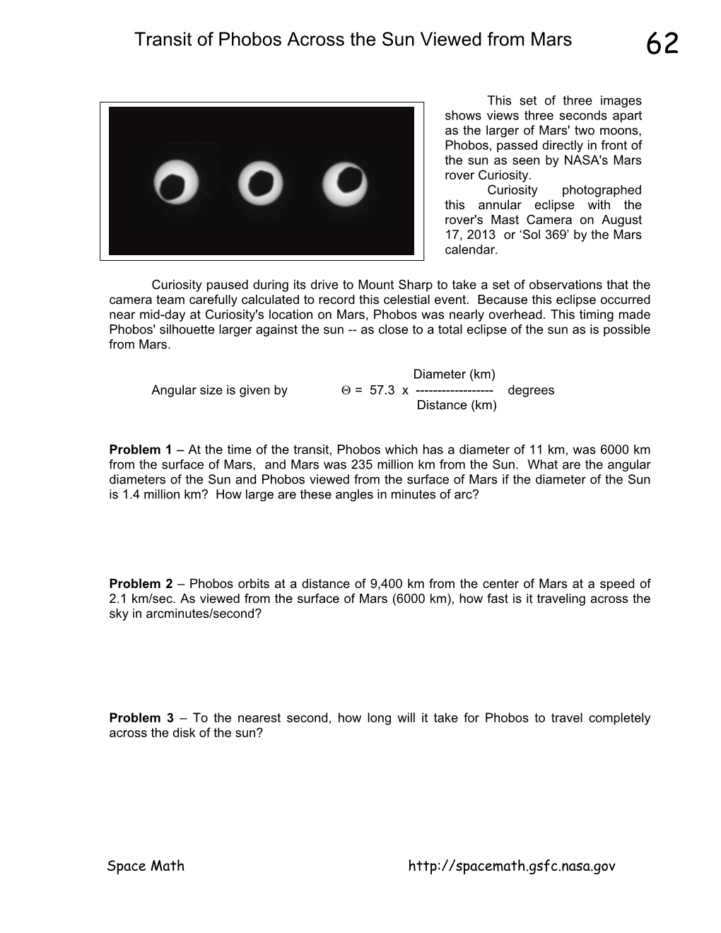 Transit of Phobos Across the Sun Viewed from Mars 62