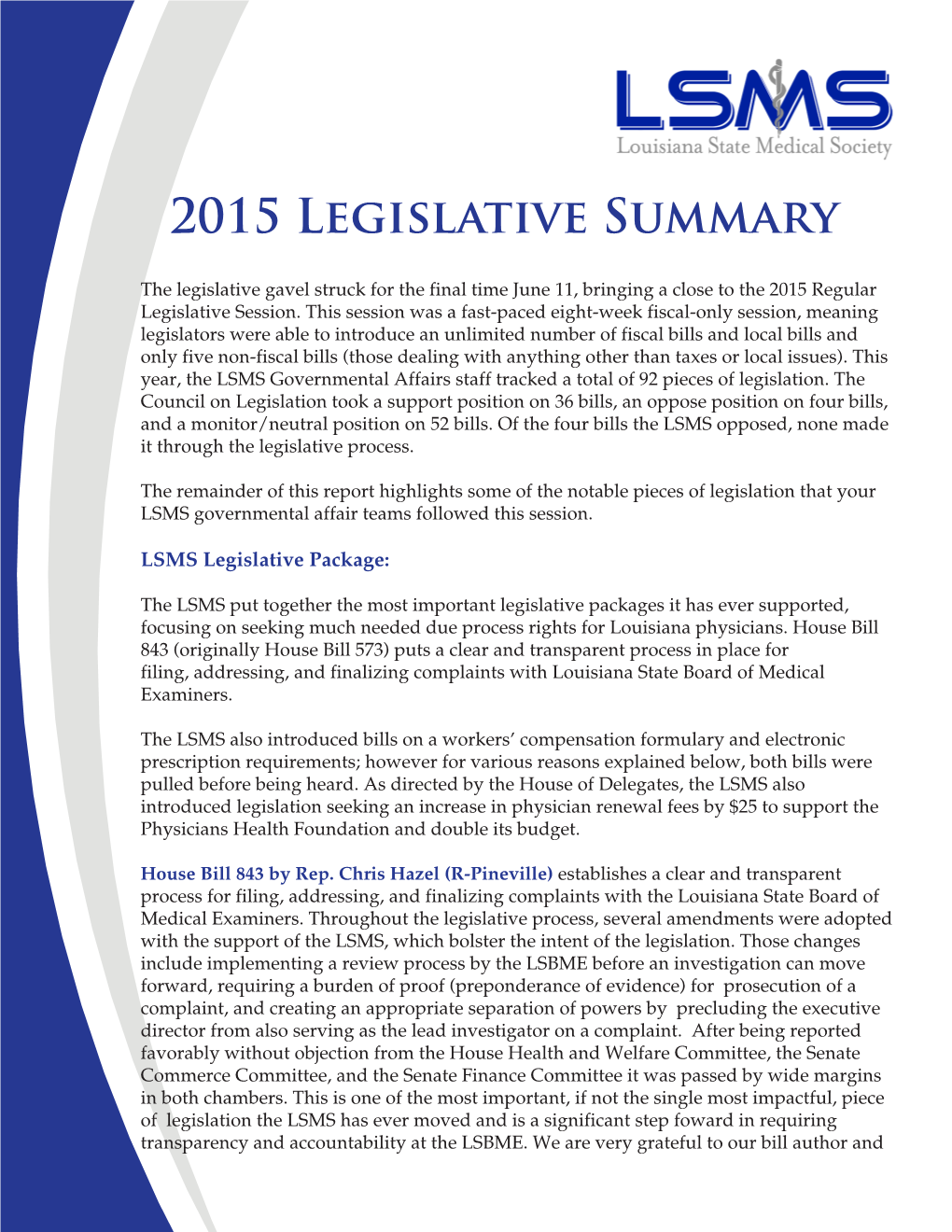 2015 Legislative Summary