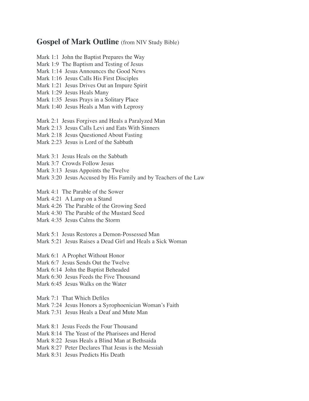 Gospel of Mark Outline.Pages