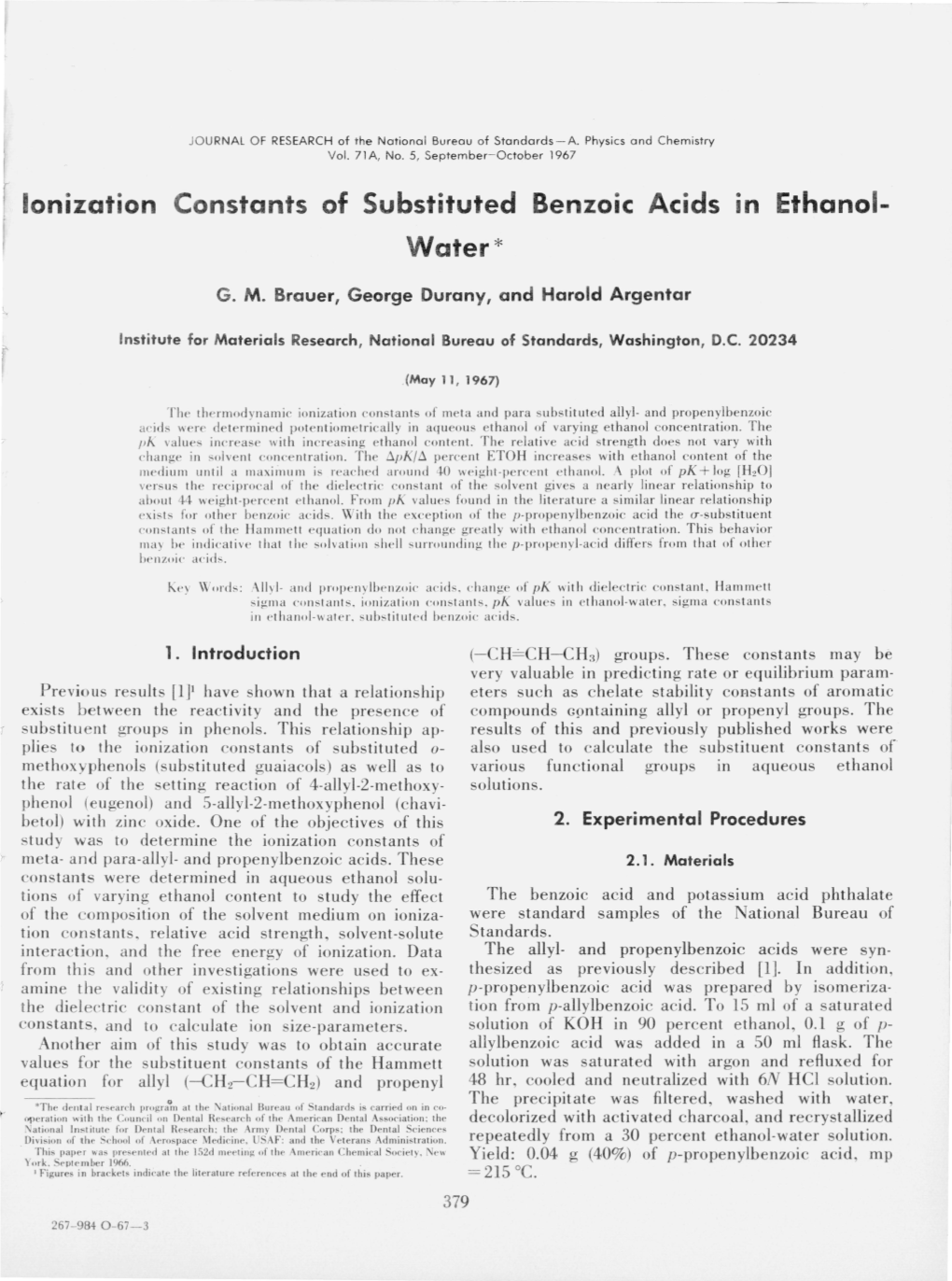 Ionization Constants of Substituted Benzoic Acids in Ethanol-Water*