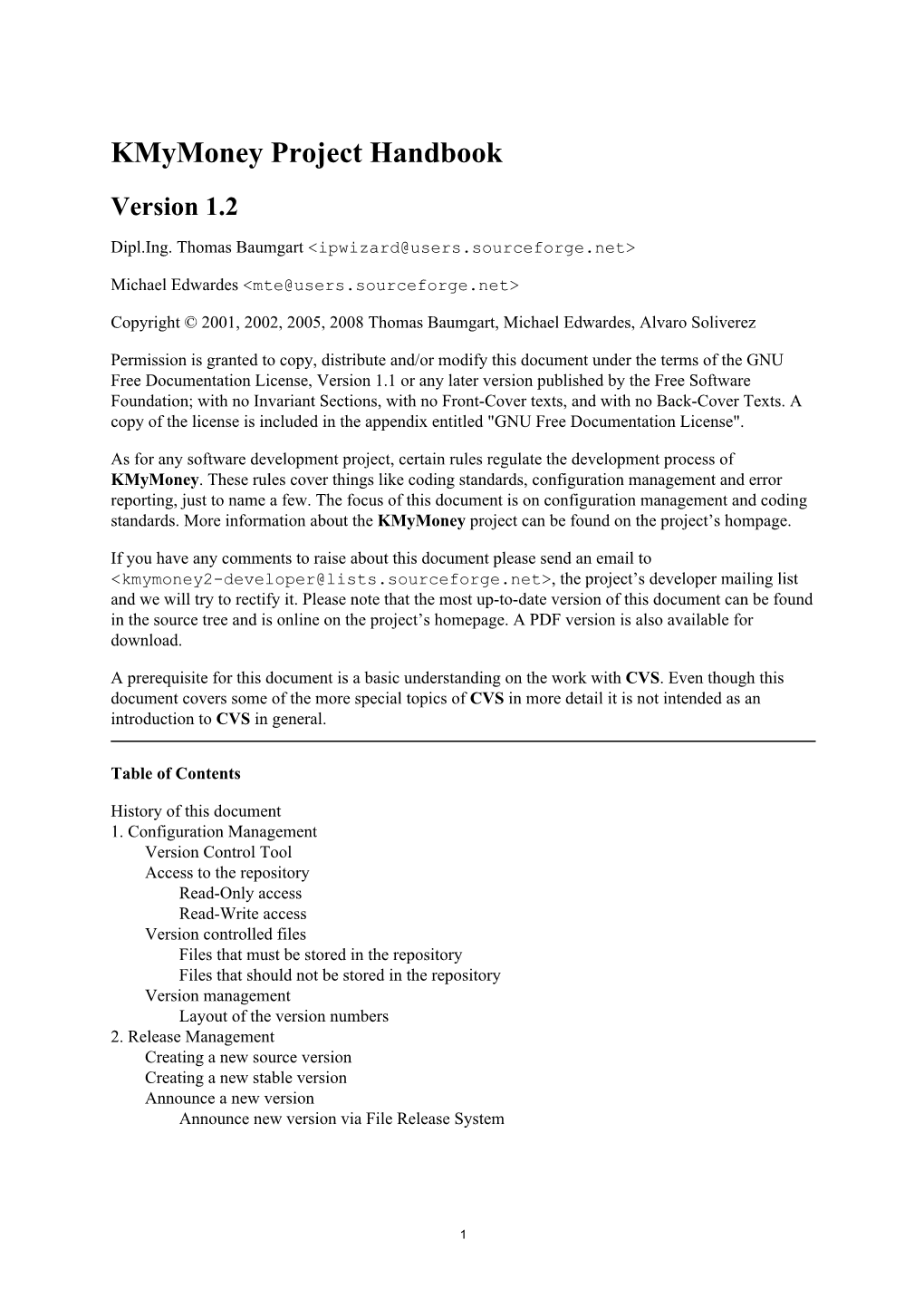 Kmymoney Project Handbook Version 1.2