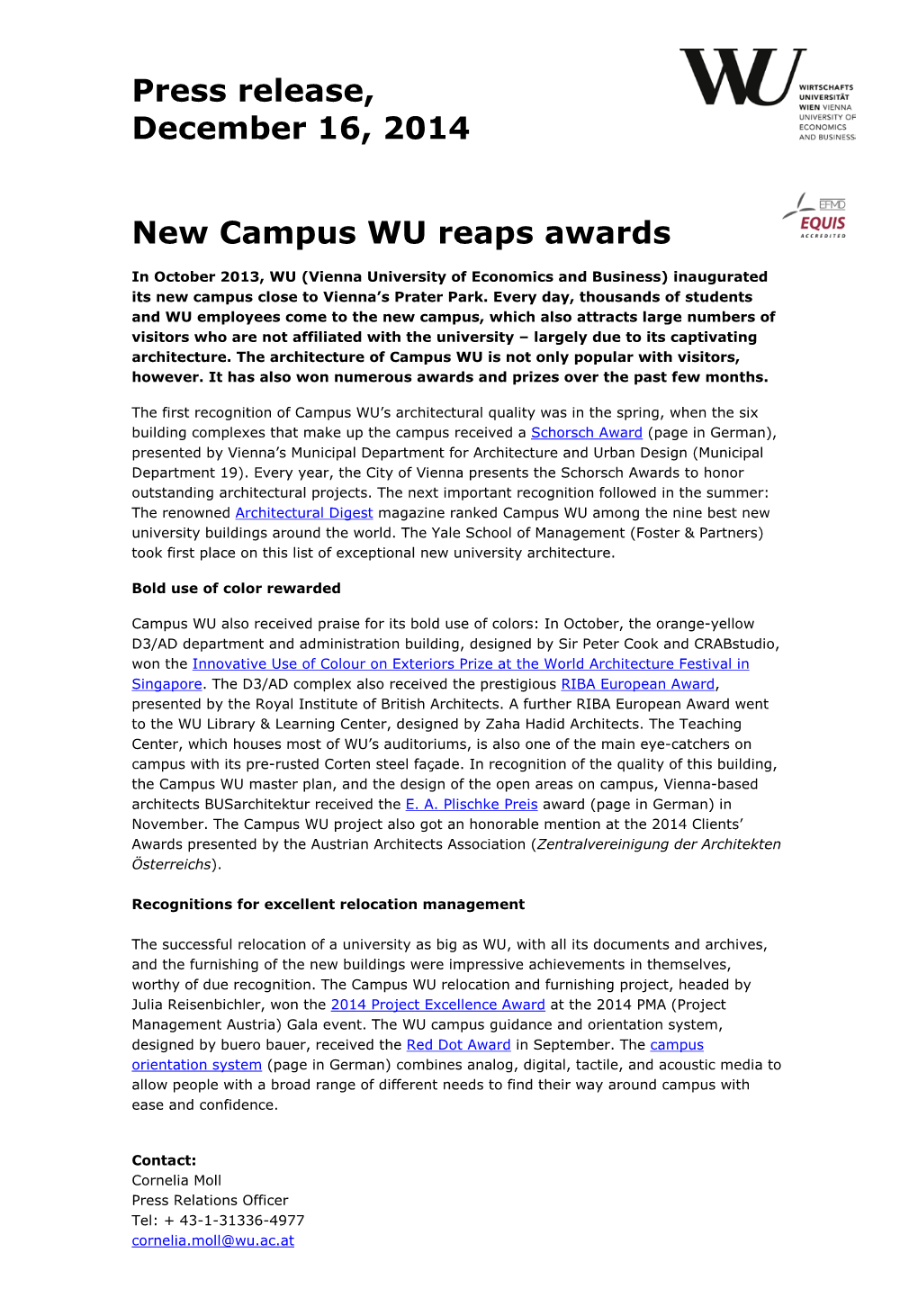 New Campus WU Reaps Awards As