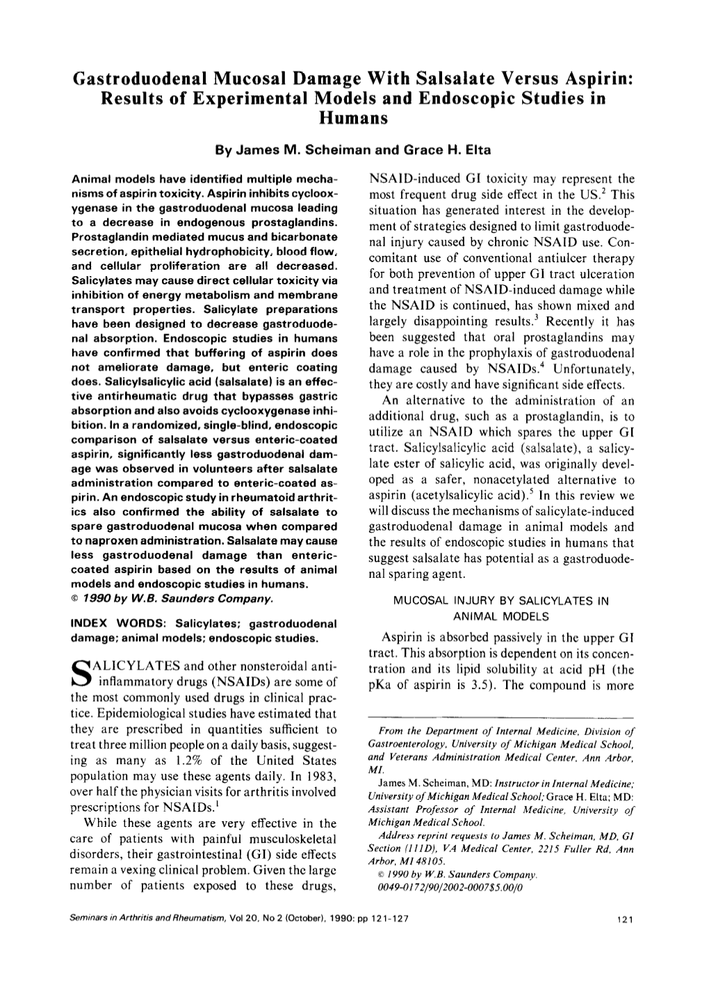 Gastroduodenal Mucosal Damage with Salsalate Versus Aspirin: Results of Experimental Models and Endoscopic Studies in Humans