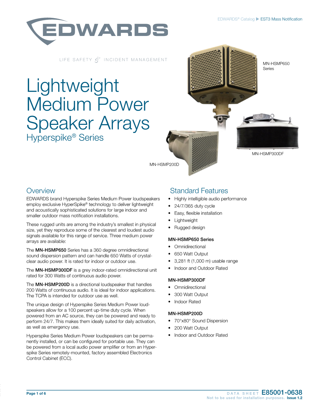 E85001-0638 — Lightweight Medium Power Speaker Arrays